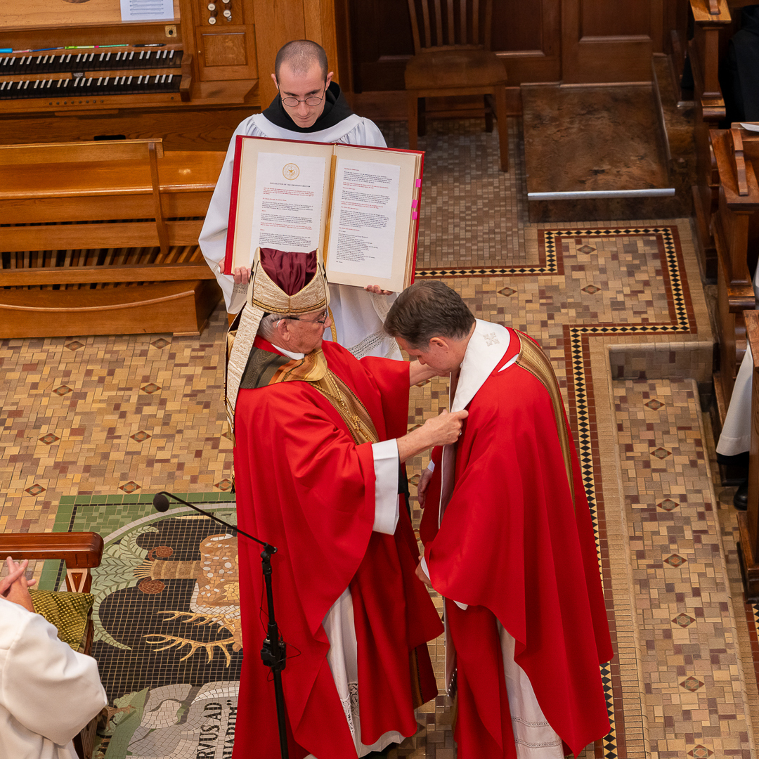 Abbot Jeremy Driscoll, OSB, Chancellor, installs the Very Reverend Jeff Eirvin, S.T.L., as president-rector of Mount Angel Seminary.