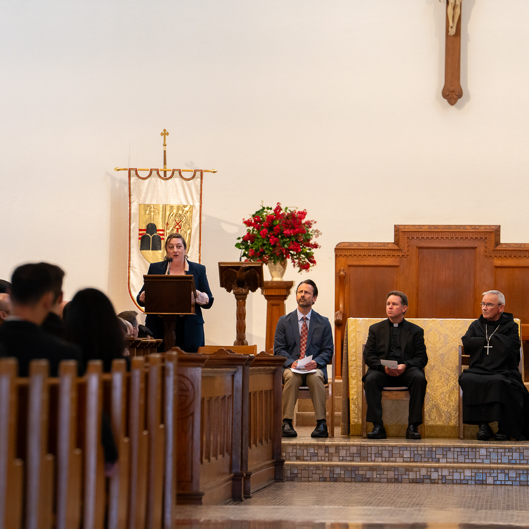 Professor Katie Jo LaRiviere, PhD, presents the Inaugural Address for the opening of the Seminary year on August 26, 2024.