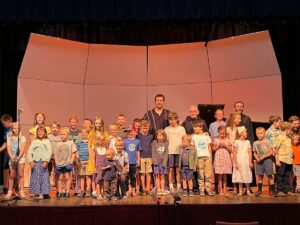 Children gathered onstage at the Abbey Bach Festival 2024